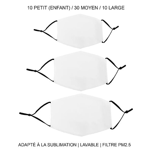 Monstershop 50 Masques Visage Vièrges pour Sublimation de Taille Mixte
