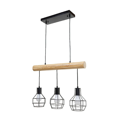 Decoshop26 Lustre suspension industriel - Noir et bois