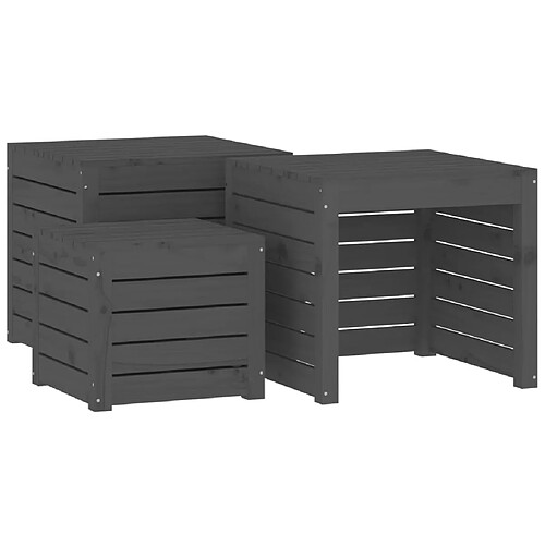 Helloshop26 Ensemble de coffres bois - Gris
