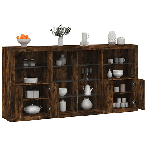 VIDAXL vidaXL Buffet LED chêne fumé 202x37x100 cm