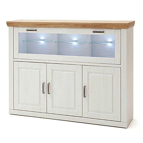 Pegane Buffet avec LED - Pin blanc et chêne