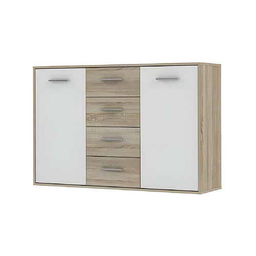 Vente-unique Buffet bas Pilvi - Blanc et chêne
