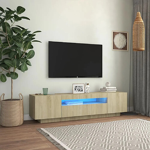 vidaXL Meuble TV LED Chêne sonoma - 160 cm