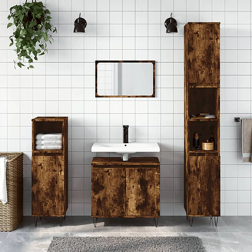 vidaXL Armoire de bain - Chêne fumé
