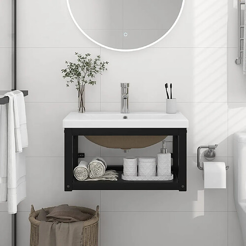 vidaXL Lavabo encastré Noir et Blanc