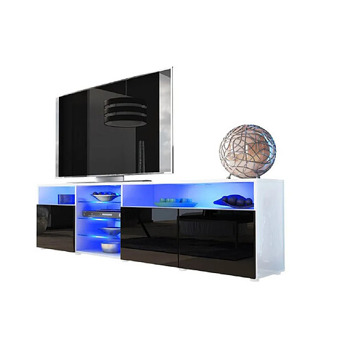 Tendance Dusine Meuble TV Massimo - Blanc Mat et Noir Laqué