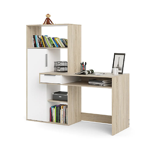 Alter Bureau avec bibliothèque scandinave - Blanc et chêne