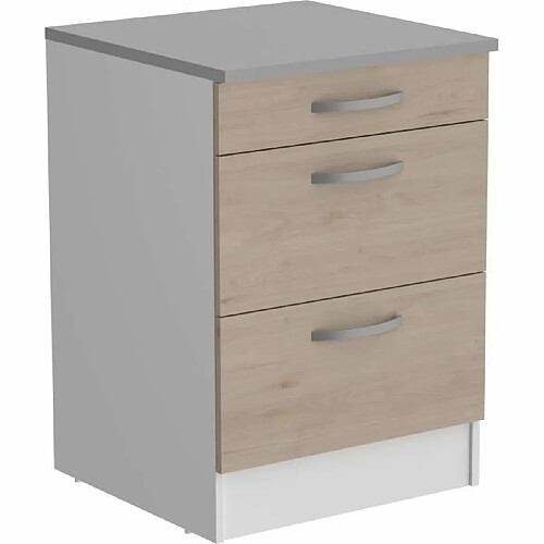 Tbs Meuble bas de cuisine 3 tiroirs - Chêne