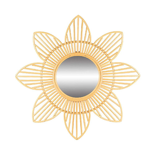 Toilinux Miroir Marguerite Natural living en rotin - Diam 62 cm