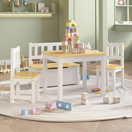 vidaXL Table et chaises enfants - Blanc