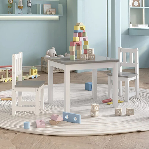 vidaXL Ensemble Table et Chaises Enfants Blanc et Gris