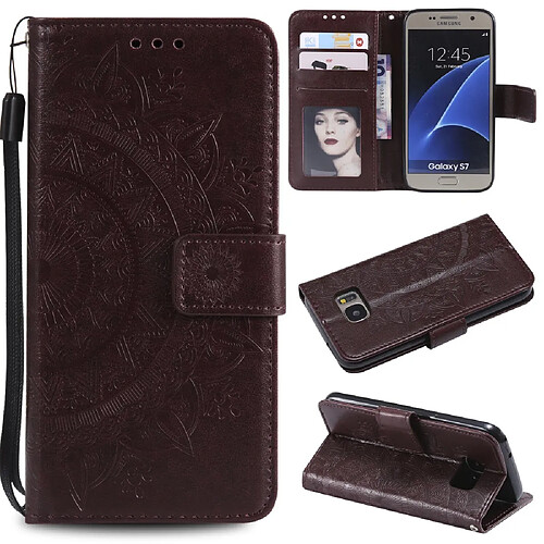 Étui Samsung Galaxy S7 fleur marron magnétique