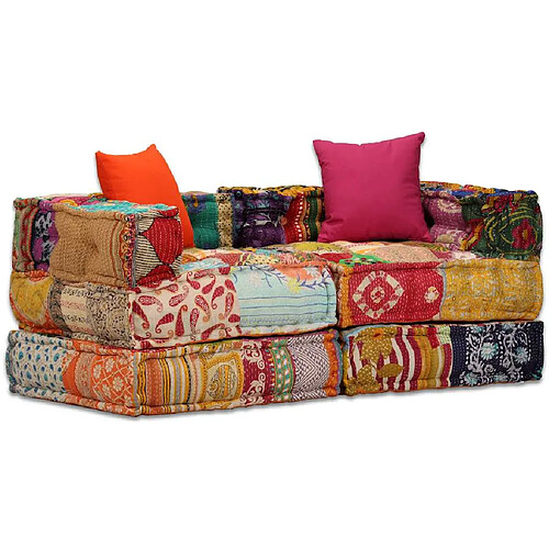 VidaXL Pouf Modulaire 2 Places Patchwork