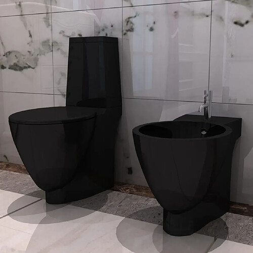 vidaXL Toilette et Bidet Ensemble - Noir