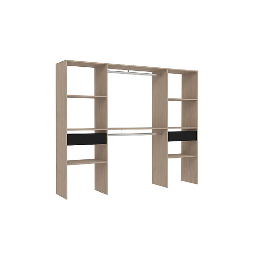 Concept Usine Grand dressing bois avec 2 penderies, 6 étagères et 2 tiroirs ELYSEE