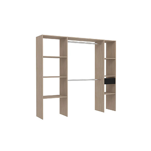 Concept Usine Dressing bois avec 6 étagères, 1 tiroir et 2 penderies : 198 x 40 x 180 cm ELYSEE