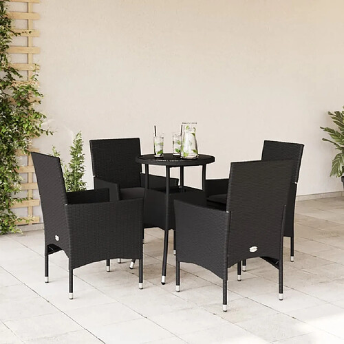 vidaXL Ensemble à manger jardin 5 pcs - Noir rotin verre