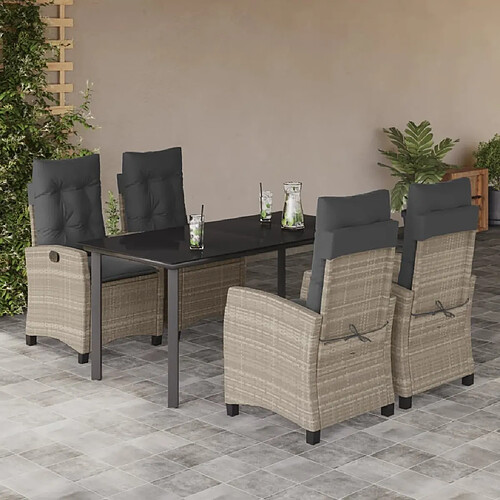 vidaXL Ensemble à manger de jardin 5 pcs avec coussins - Gris clair