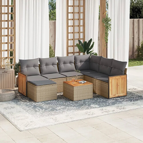 vidaXL Salon de jardin bois et résine tressée - Beige