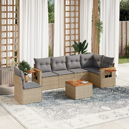 vidaXL Salon de Jardin 7 pcs avec Coussins - Beige