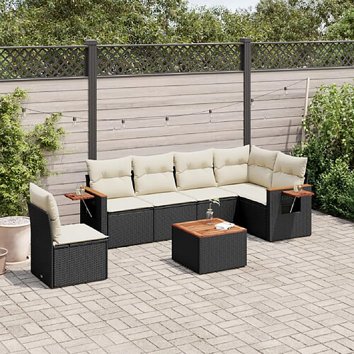 Vidaxl Salon de jardin 7 pcs résine tressée noir avec coussins