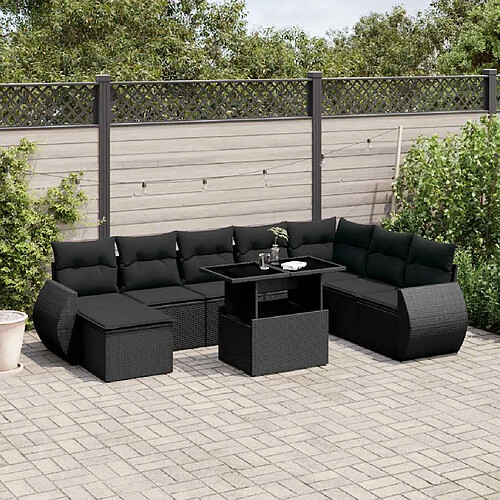 vidaXL Salon de jardin 9 pcs - Noir Résine Tressée