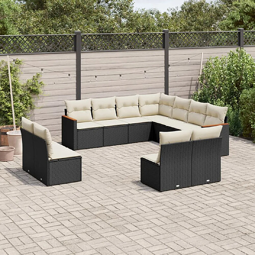 vidaXL Salon de jardin 11 pcs - Noir - Résine tressée