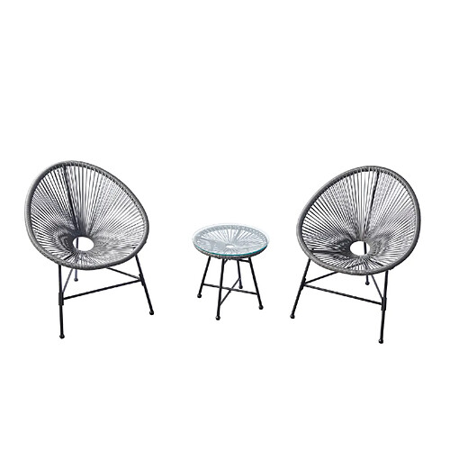 Concept Usine Salon de jardin 2 fauteuils ronds et table basse gris ACAPULCO