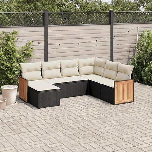 vidaXL Ensemble de jardin 7 pcs avec coussins - Noir résine tressée