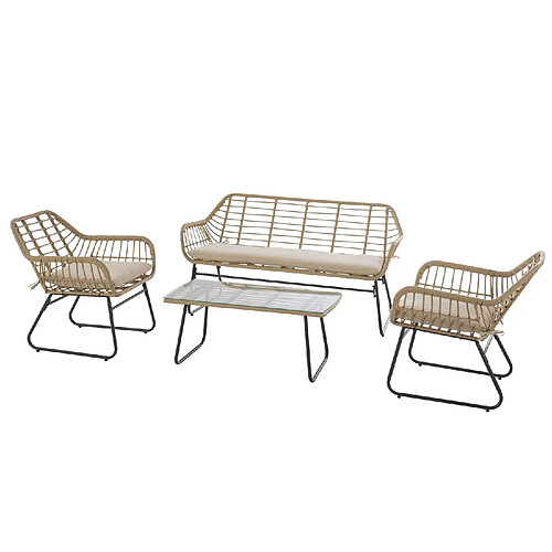 Hesperide Salon de jardin 4 places Lambada - 2 fauteuils, un canapé et 1 table basse - Beige