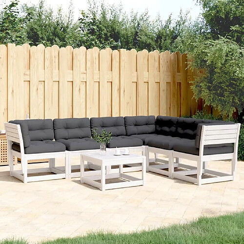 vidaXL Salon de jardin 6 pcs - Bois de pin massif - Blanc
