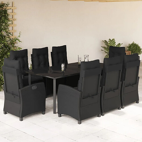 vidaXL Ensemble à manger de jardin 9pcs noir