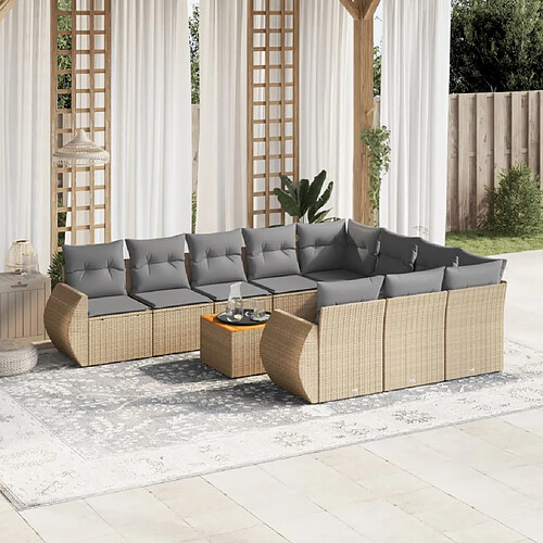 VidaXL Salon de jardin 11 pcs avec coussins beige
