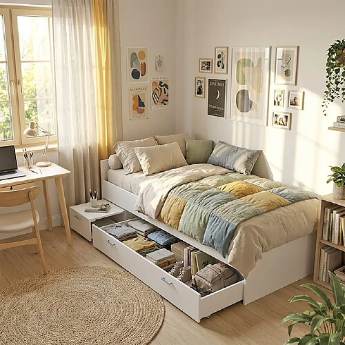 Le Quai Des Affaires Lit TWIST 90x190 + chevet + tiroir / Blanc