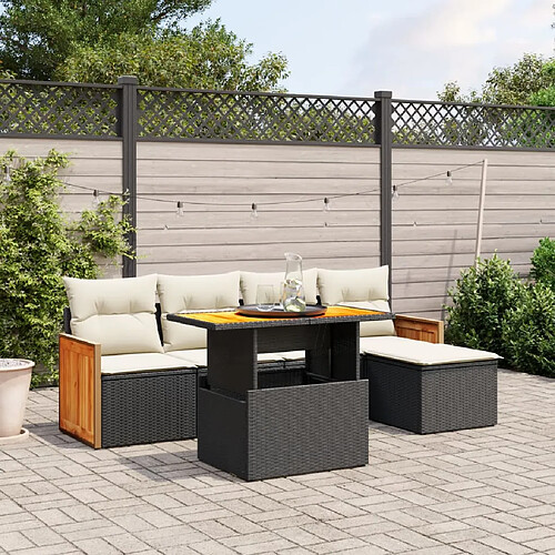 vidaXL Salon de jardin 6 pcs avec coussins résine tressée - Noir