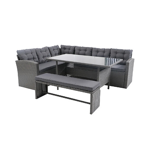 Concept Usine Salon de jardin 8 places en résine anthracite et coussins gris MOOREA