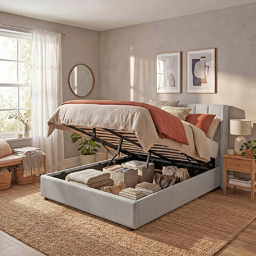 Le Quai Des Affaires Lit coffre WEMBLEY 160x200 + 1 sommier / Gris clair