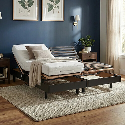 Le Quai Des Affaires Ensemble 2 sommiers relaxation électrique FLEXPUR 80x200 + 2 matelas mémoire de forme / Noir