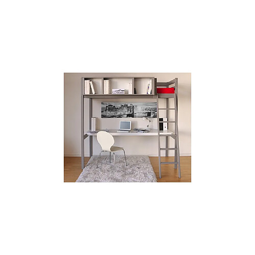 Le Quai Des Affaires Lit mezzanine LOU 90x190 + 1 sommier + bureau + rangement 3 niches / Gris Taupe