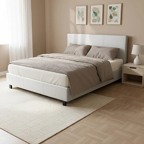 Le Quai Des Affaires Lit ATLANTA 140x190 + 1 sommier + 1 matelas CARLTON / Blanc