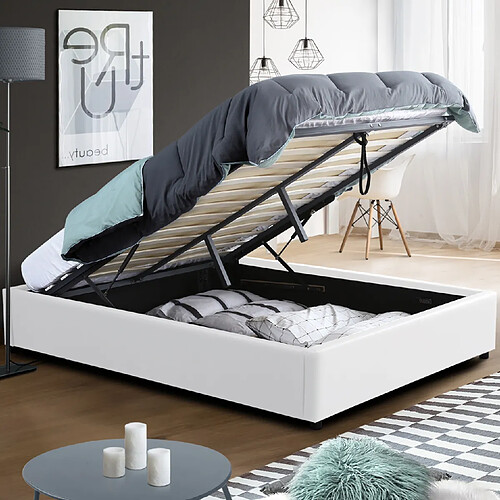 Idmarket Market Lit Coffre MIAMI 140x190 - PVC blanc