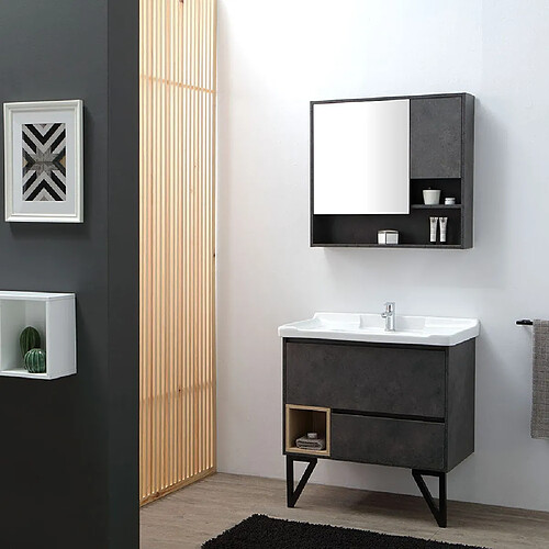 Kiamami valentina Meuble salle de bain avec miroir - Bois clair