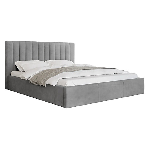 Bestmobilier Rosario Lit Coffre 160x200 Velours Gris