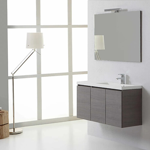 Kiamami valentina Meuble salle de bain simple vasque avec miroir - Gris