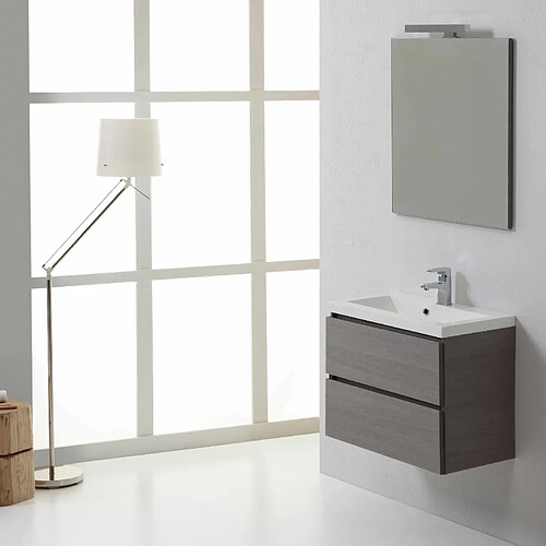 Kiamami valentina Meuble salle de bains suspendu avec miroir - Gris