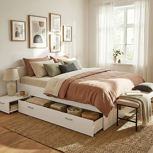 Le Quai Des Affaires Lit TWIST 160x200 + 1 chevet + 1 tiroir / Blanc