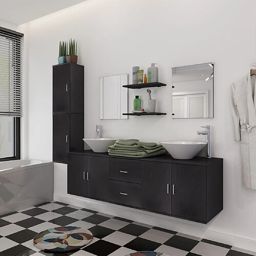 vidaXL Meuble de salle de bain 11 pcs - Noir