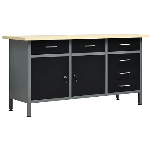 Helloshop26 Établi table de travail - 160 cm - Noir/Gris