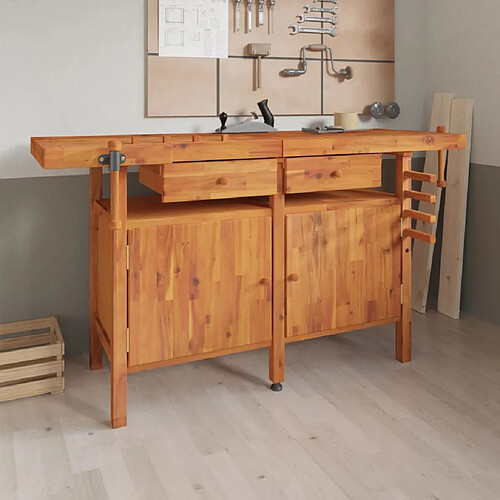 vidaXL Établi avec tiroirs et étaux 162x62x83 cm - Bois massif d'acacia