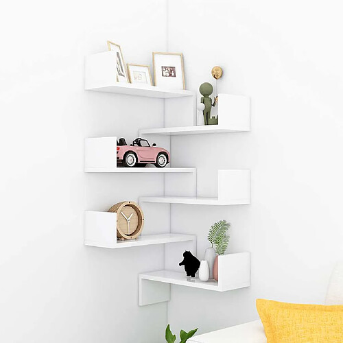 VidaXL Étagères murales d'angle 2 pcs - Bois d'ingénierie - Blanc